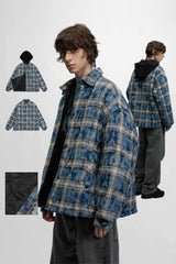 American Streetwear Hip-Hop Plaid Hoodie Jacket – Removable Hood, Cotton Lined - 5SION