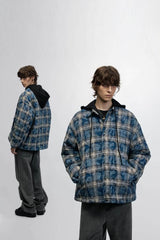American Streetwear Hip-Hop Plaid Hoodie Jacket – Removable Hood, Cotton Lined - 5SION
