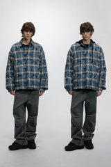American Streetwear Hip-Hop Plaid Hoodie Jacket – Removable Hood, Cotton Lined - 5SION
