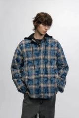 American Streetwear Hip-Hop Plaid Hoodie Jacket – Removable Hood, Cotton Lined - 5SION