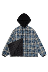 American Streetwear Hip-Hop Plaid Hoodie Jacket – Removable Hood, Cotton Lined - 5SION