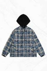 American Streetwear Hip-Hop Plaid Hoodie Jacket – Removable Hood, Cotton Lined - 5SION