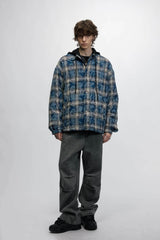 American Streetwear Hip-Hop Plaid Hoodie Jacket – Removable Hood, Cotton Lined - 5SION