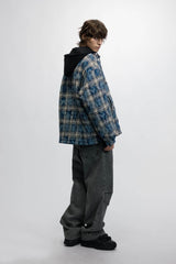 American Streetwear Hip-Hop Plaid Hoodie Jacket – Removable Hood, Cotton Lined - 5SION