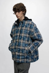 American Streetwear Hip-Hop Plaid Hoodie Jacket – Removable Hood, Cotton Lined - 5SION