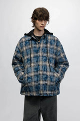 American Streetwear Hip-Hop Plaid Hoodie Jacket – Removable Hood, Cotton Lined - 5SION