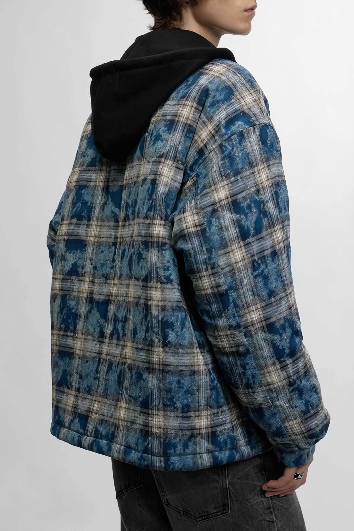 American Streetwear Hip-Hop Plaid Hoodie Jacket – Removable Hood, Cotton Lined - 5SION