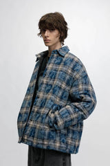 American Streetwear Hip-Hop Plaid Hoodie Jacket – Removable Hood, Cotton Lined - 5SION