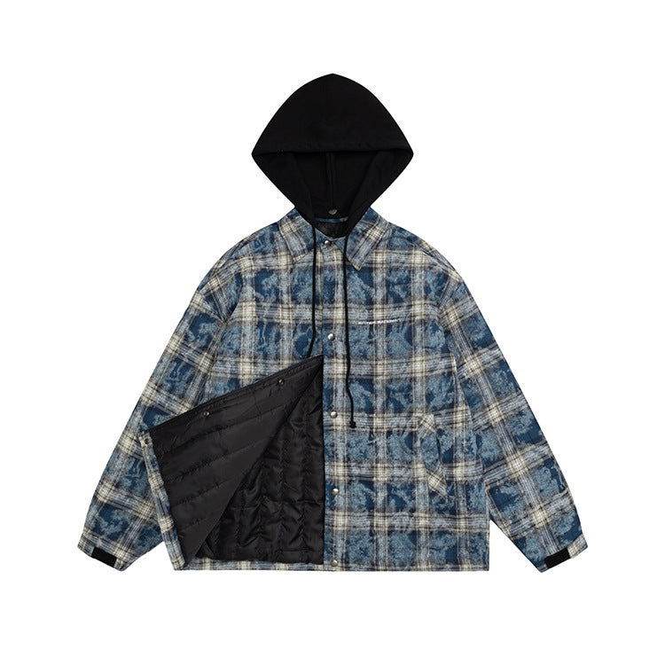 American Streetwear Hip-Hop Plaid Hoodie Jacket – Removable Hood, Cotton Lined - 5SION