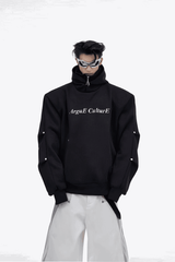 American Style Heavy Hooded Sweatshirt – High Collar, Shoulder Pads - 5SION