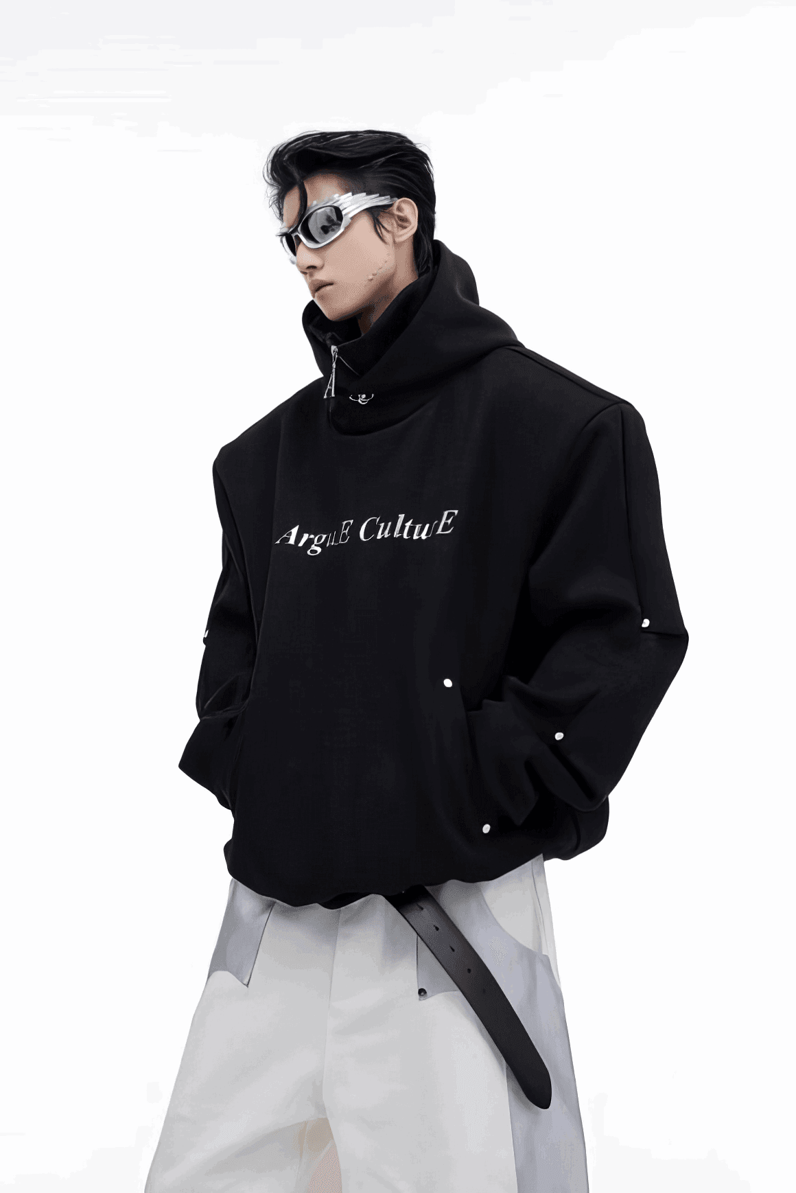 American Style Heavy Hooded Sweatshirt – High Collar, Shoulder Pads - 5SION