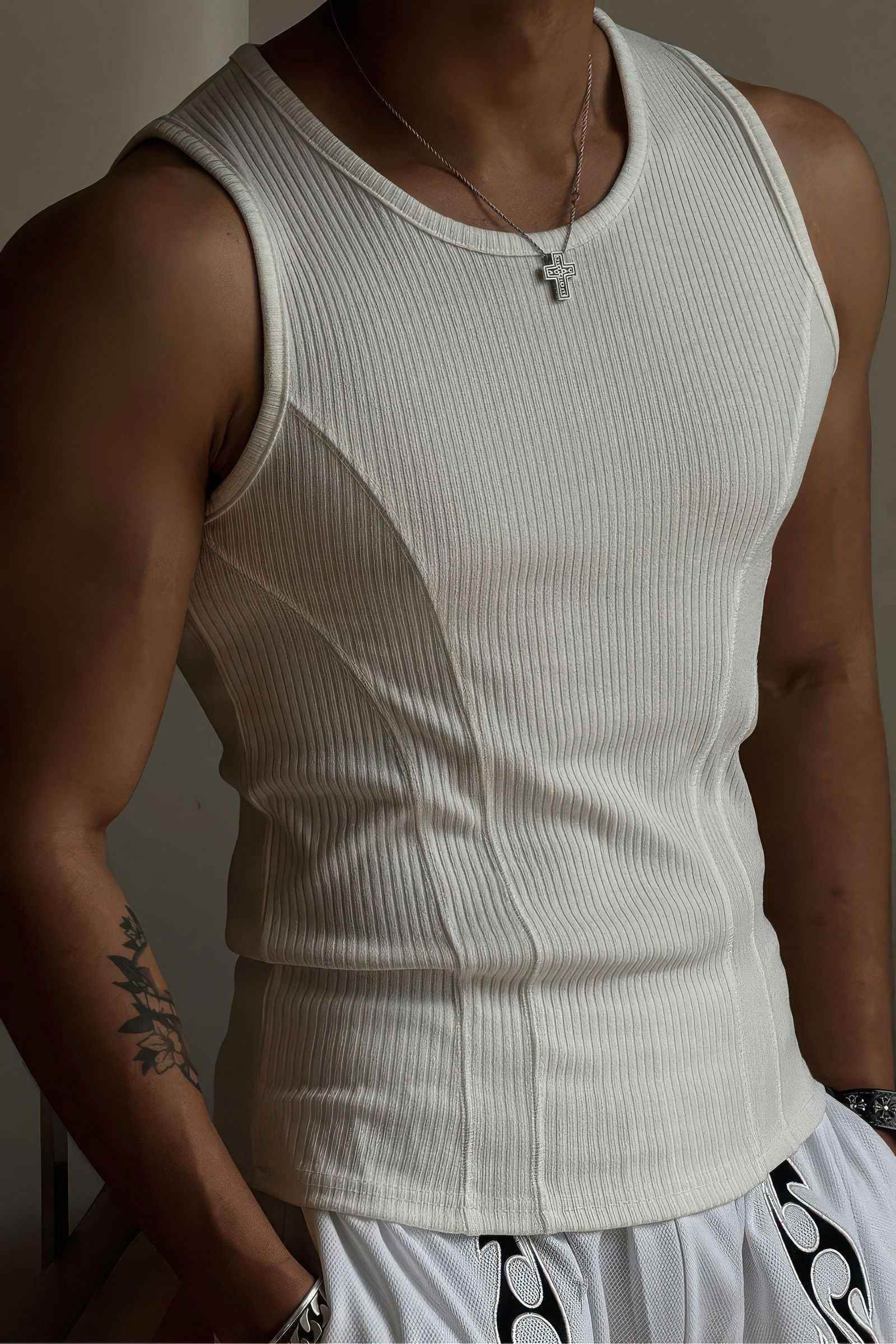 Athletic Ribbed Muscle Tank for Men, Stretchy Slim-Fit Sleeveless Vest - 5SION