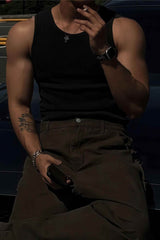 Athletic Ribbed Muscle Tank for Men, Stretchy Slim-Fit Sleeveless Vest - 5SION