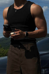 Athletic Ribbed Muscle Tank for Men, Stretchy Slim-Fit Sleeveless Vest - 5SION