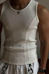 Athletic Ribbed Muscle Tank for Men, Stretchy Slim-Fit Sleeveless Vest - 5SION