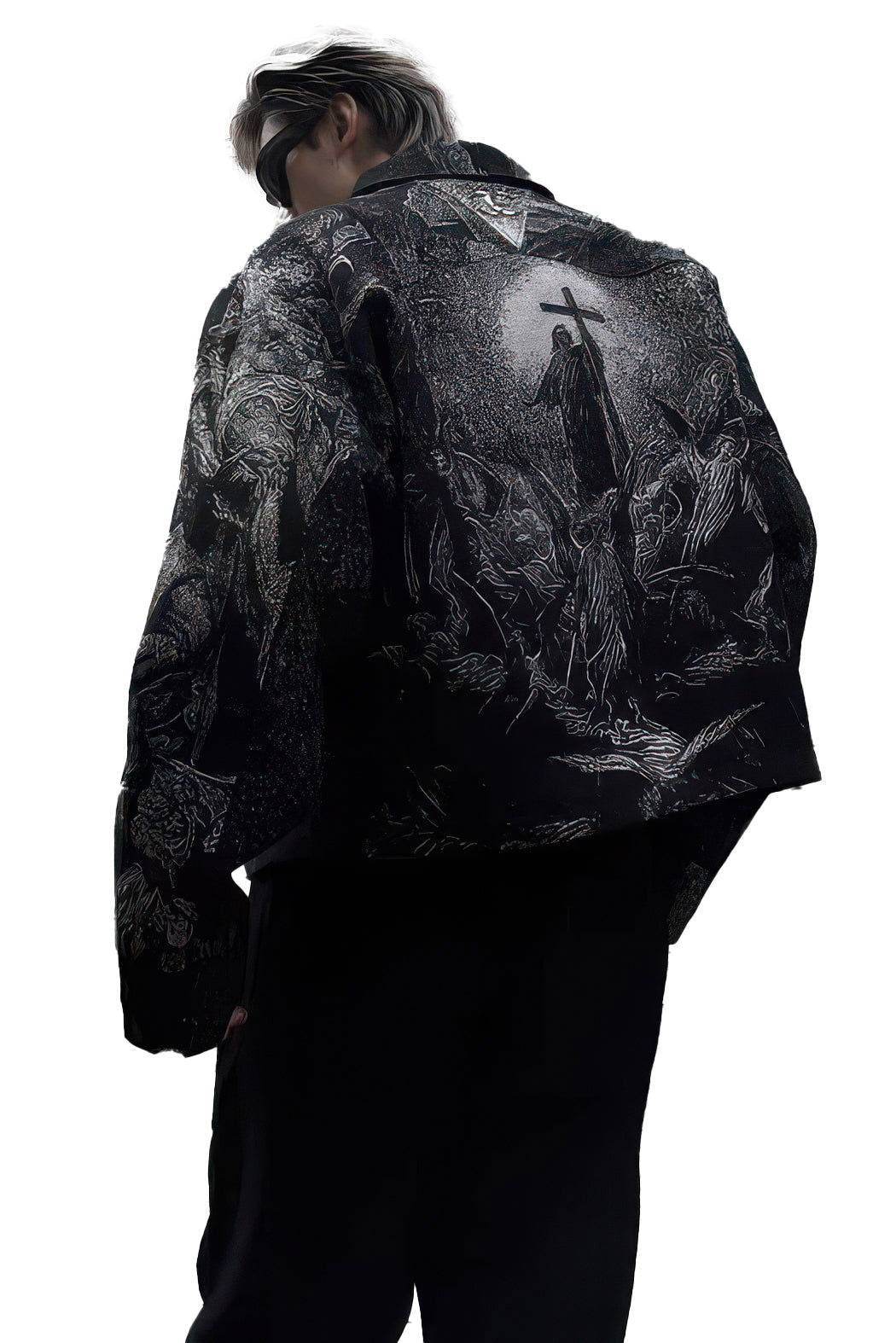 Avant-Garde Oversized Blazer - Textured Jacquard for Dark Fashion - 5SION