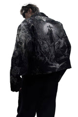 Avant-Garde Oversized Blazer - Textured Jacquard for Dark Fashion - 5SION