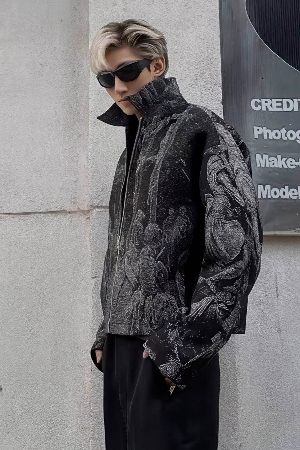 Avant-Garde Oversized Blazer - Textured Jacquard for Dark Fashion - 5SION