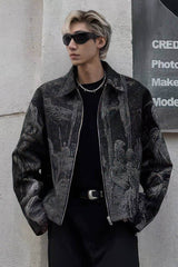 Avant-Garde Oversized Blazer - Textured Jacquard for Dark Fashion - 5SION