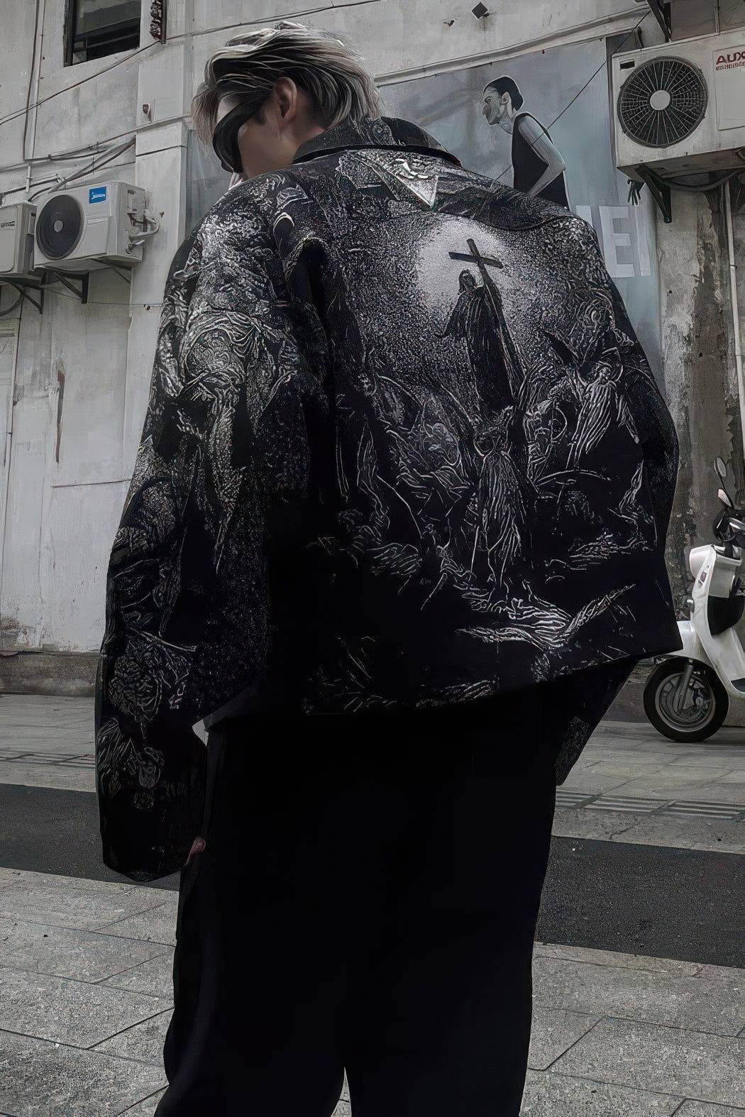 Avant-Garde Oversized Blazer - Textured Jacquard for Dark Fashion - 5SION