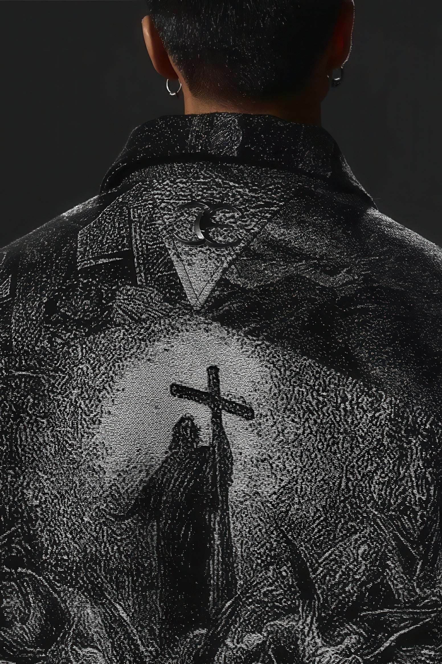 Avant-Garde Oversized Blazer - Textured Jacquard for Dark Fashion - 5SION