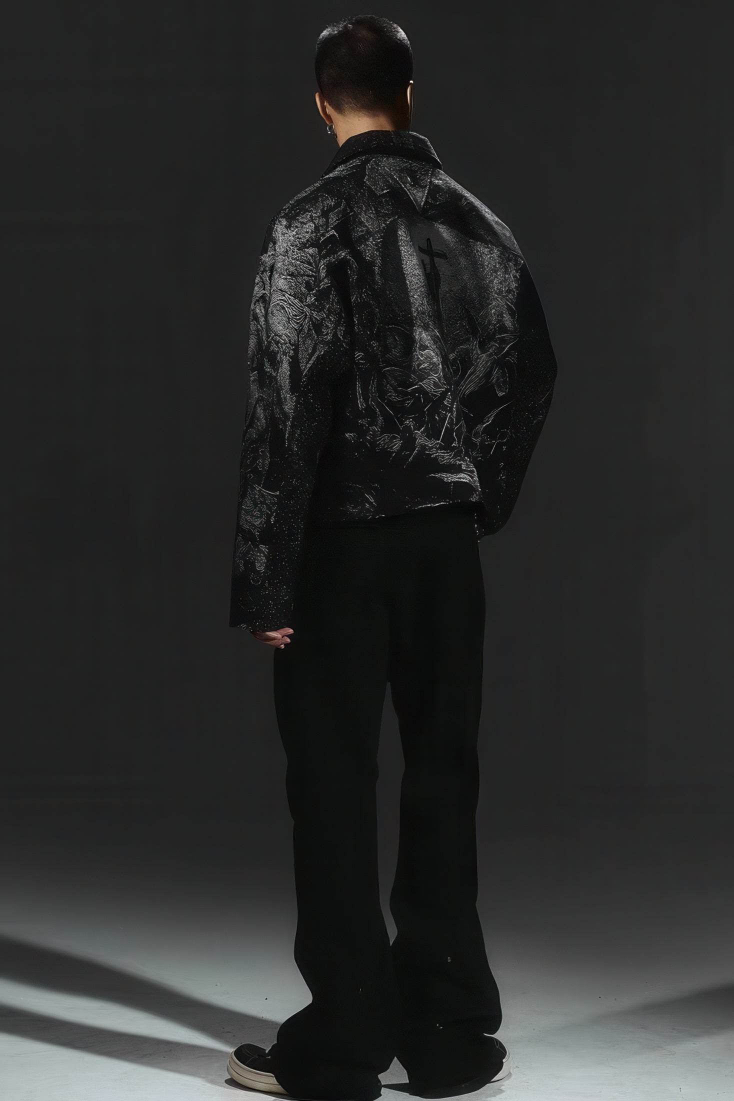 Avant-Garde Oversized Blazer - Textured Jacquard for Dark Fashion - 5SION