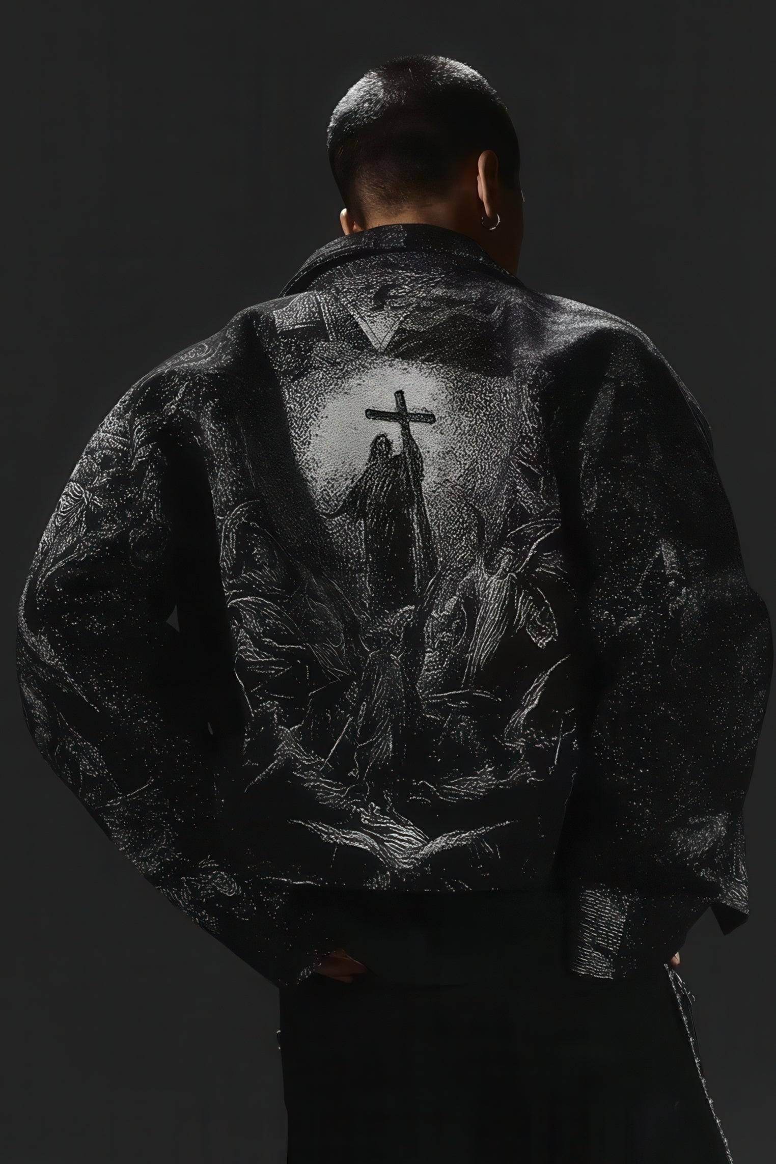 Avant-Garde Oversized Blazer - Textured Jacquard for Dark Fashion - 5SION