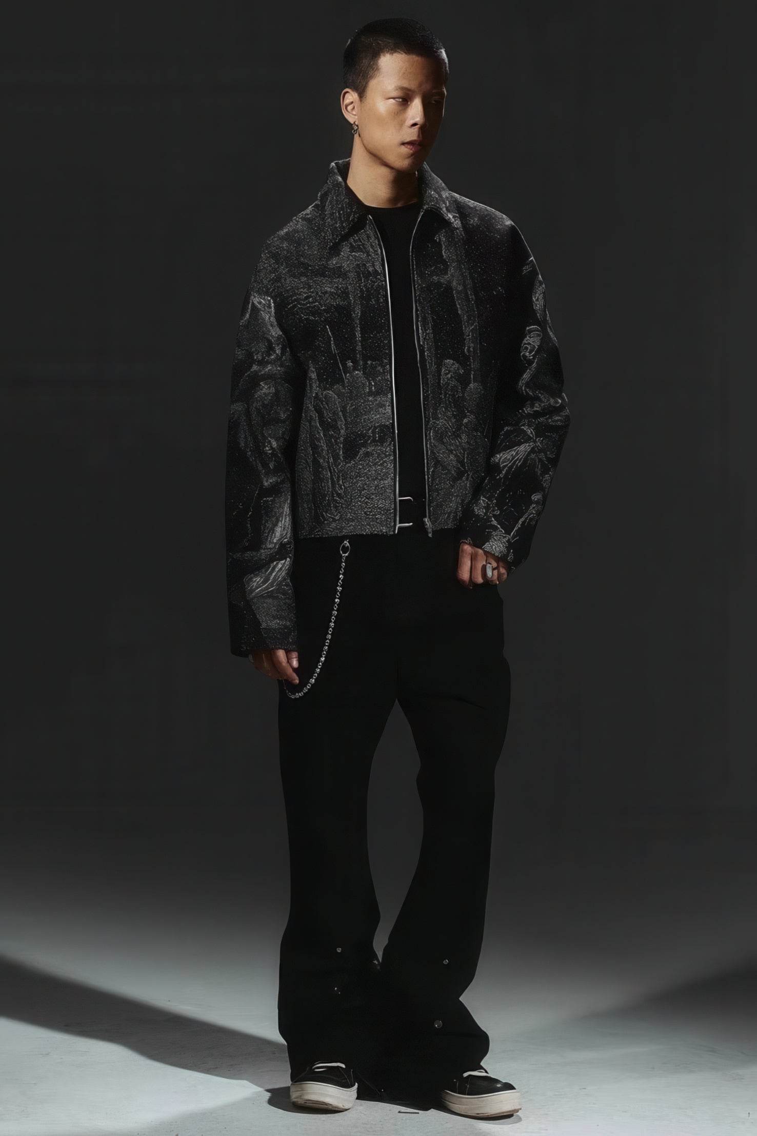 Avant-Garde Oversized Blazer - Textured Jacquard for Dark Fashion - 5SION