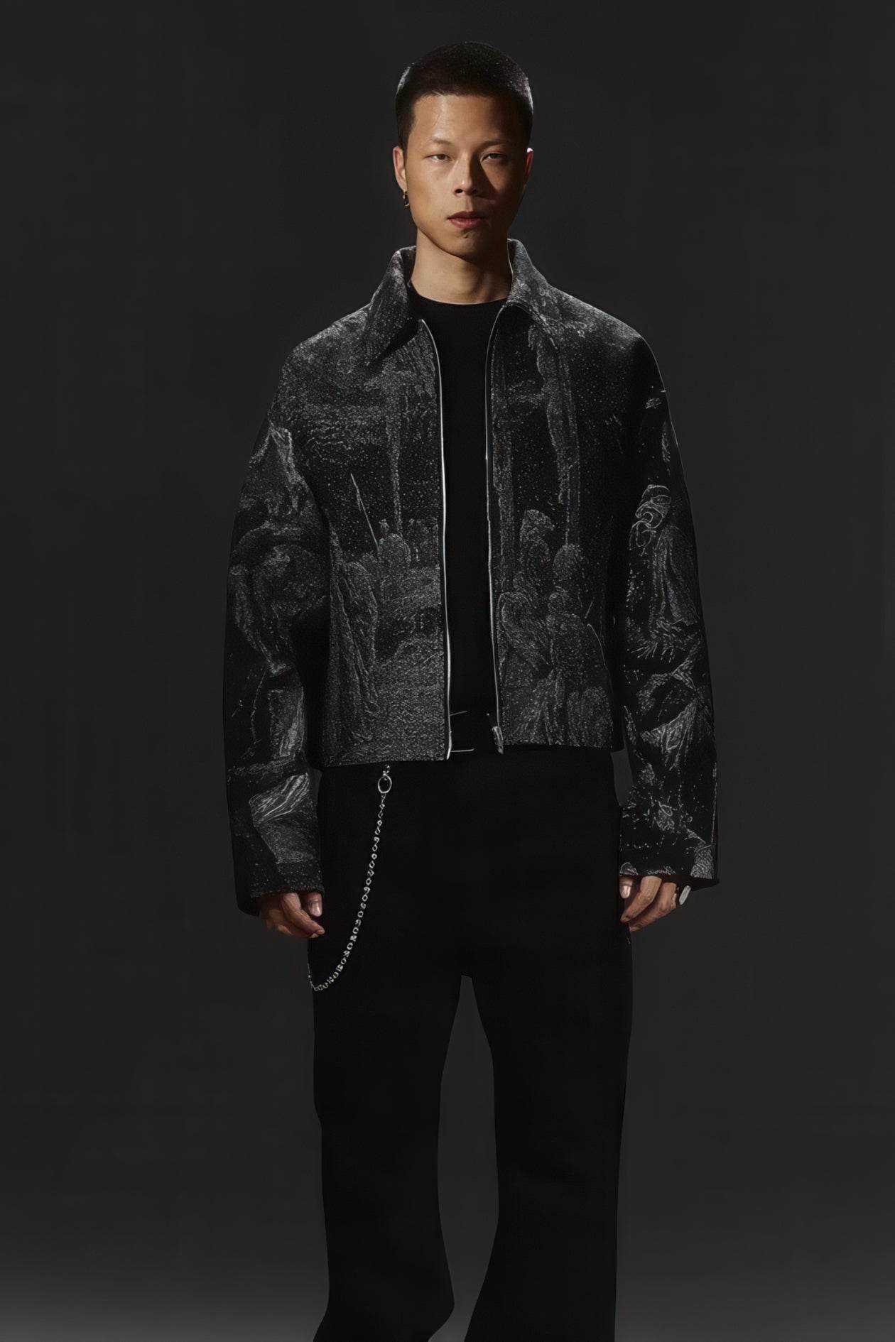 Avant-Garde Oversized Blazer - Textured Jacquard for Dark Fashion - 5SION