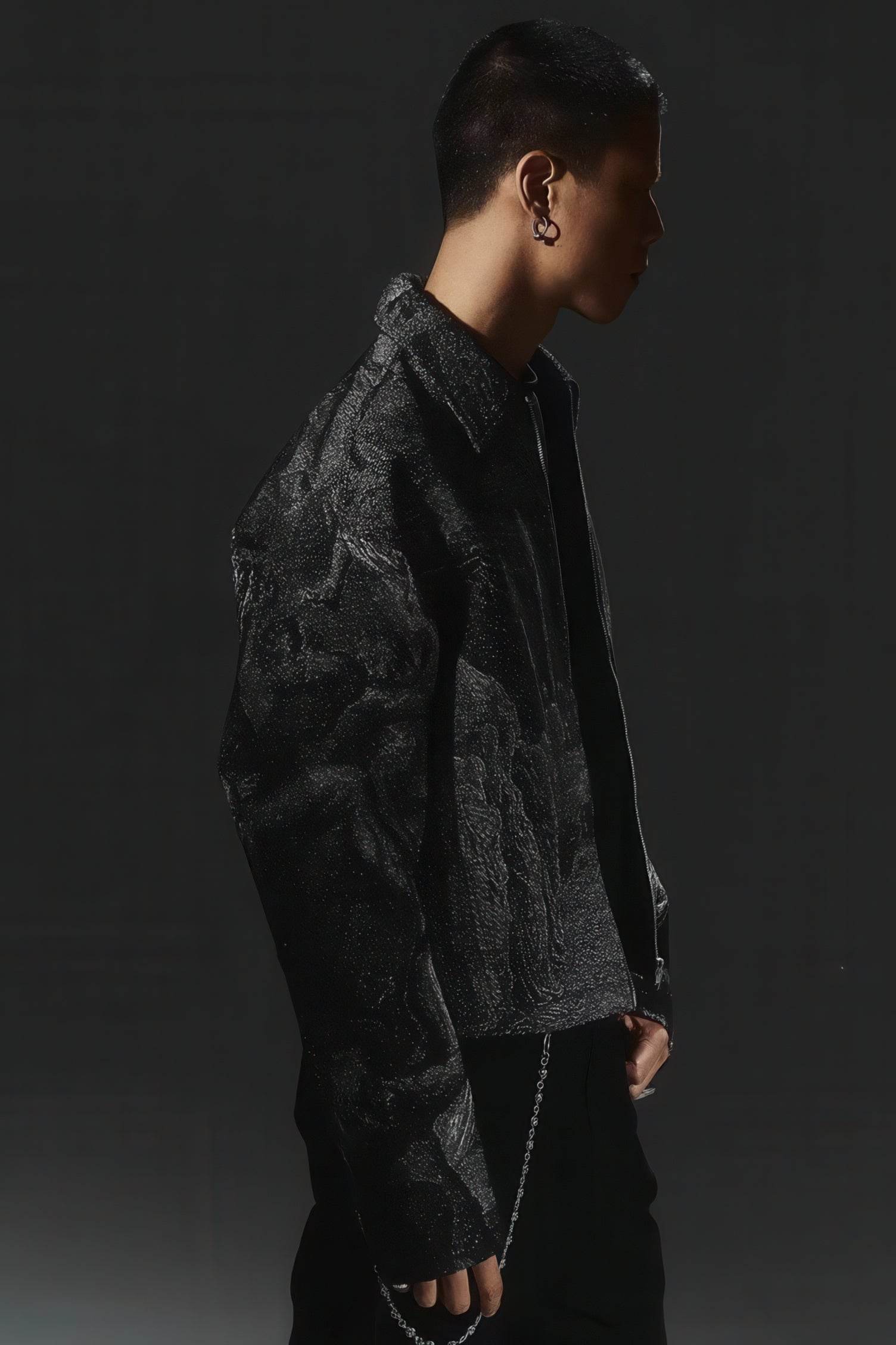 Avant-Garde Oversized Blazer - Textured Jacquard for Dark Fashion - 5SION