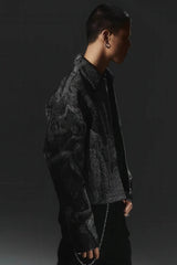 Avant-Garde Oversized Blazer - Textured Jacquard for Dark Fashion - 5SION