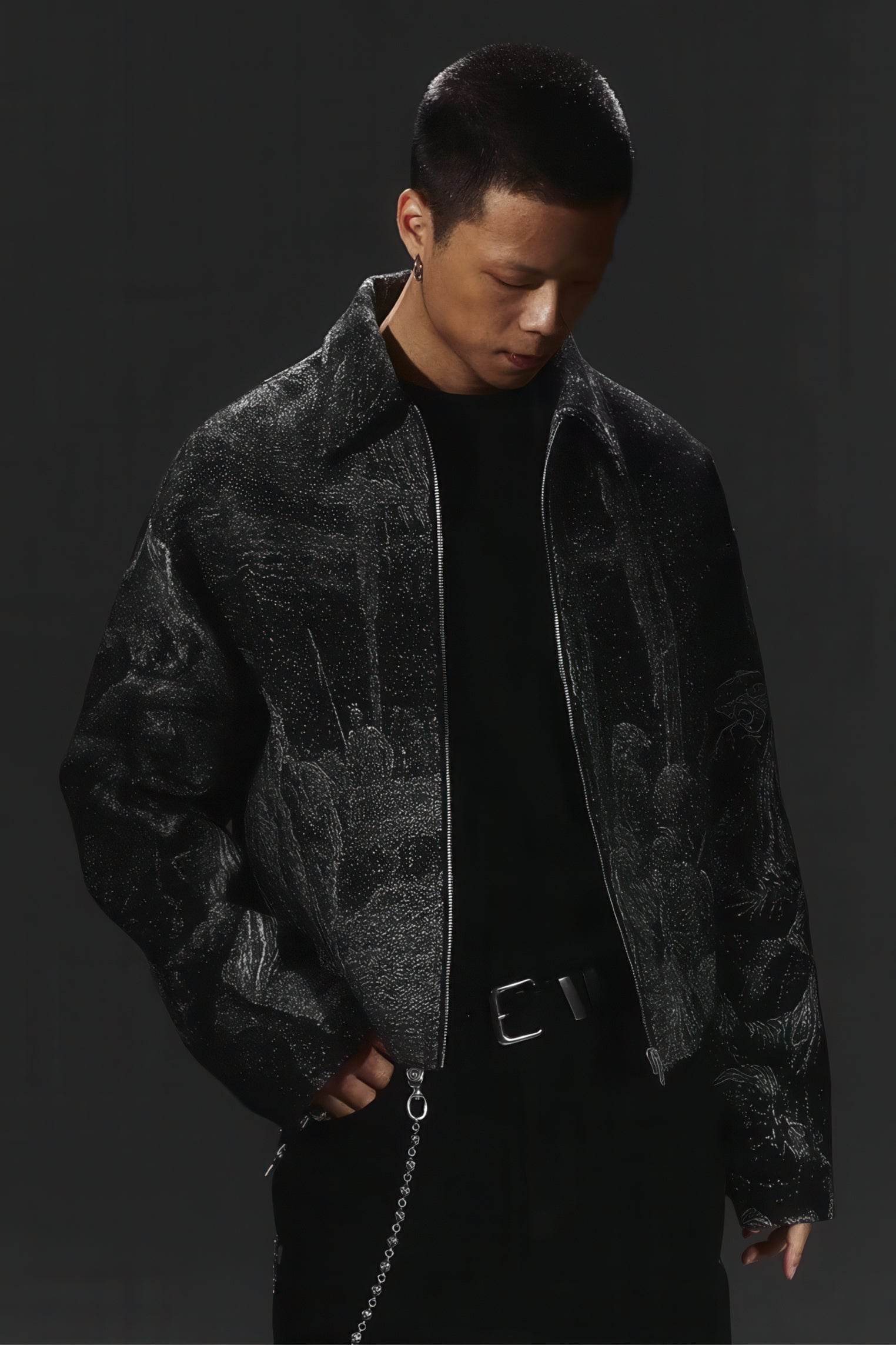 Avant-Garde Oversized Blazer - Textured Jacquard for Dark Fashion - 5SION