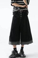 Button-Fly Cropped Jeans - Streetwear Washed Wide Leg Pants - 5SION