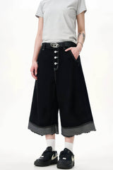 Button-Fly Cropped Jeans - Streetwear Washed Wide Leg Pants - 5SION