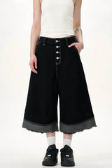 Button-Fly Cropped Jeans - Streetwear Washed Wide Leg Pants - 5SION