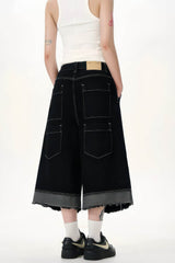 Button-Fly Cropped Jeans - Streetwear Washed Wide Leg Pants - 5SION
