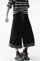 Button-Fly Cropped Jeans - Streetwear Washed Wide Leg Pants - 5SION