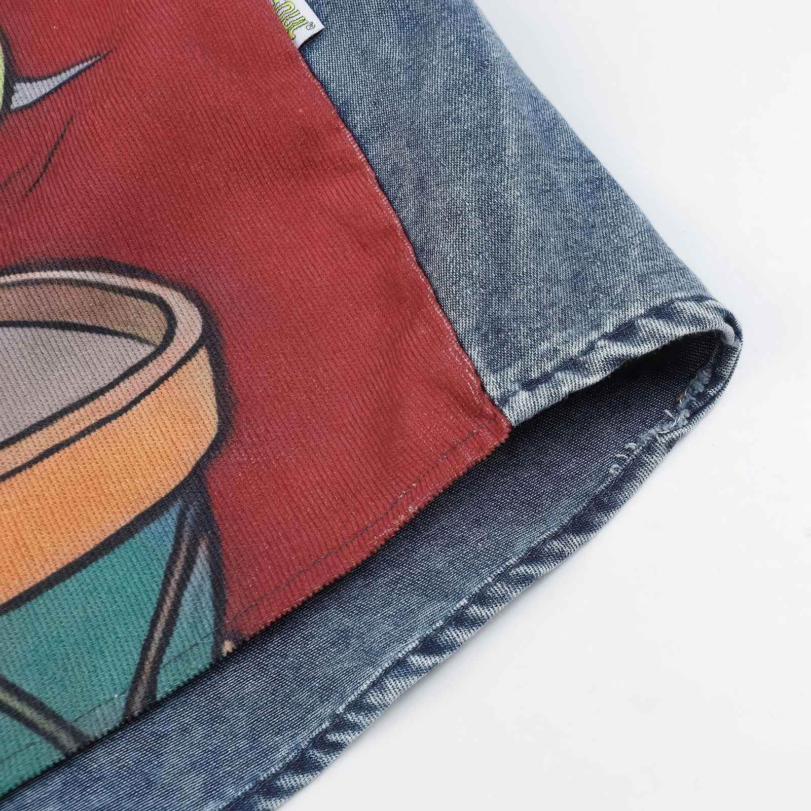 Corduroy & Denim Cartoon Patch Shirt - Unisex Oversized Street Style - 5SION