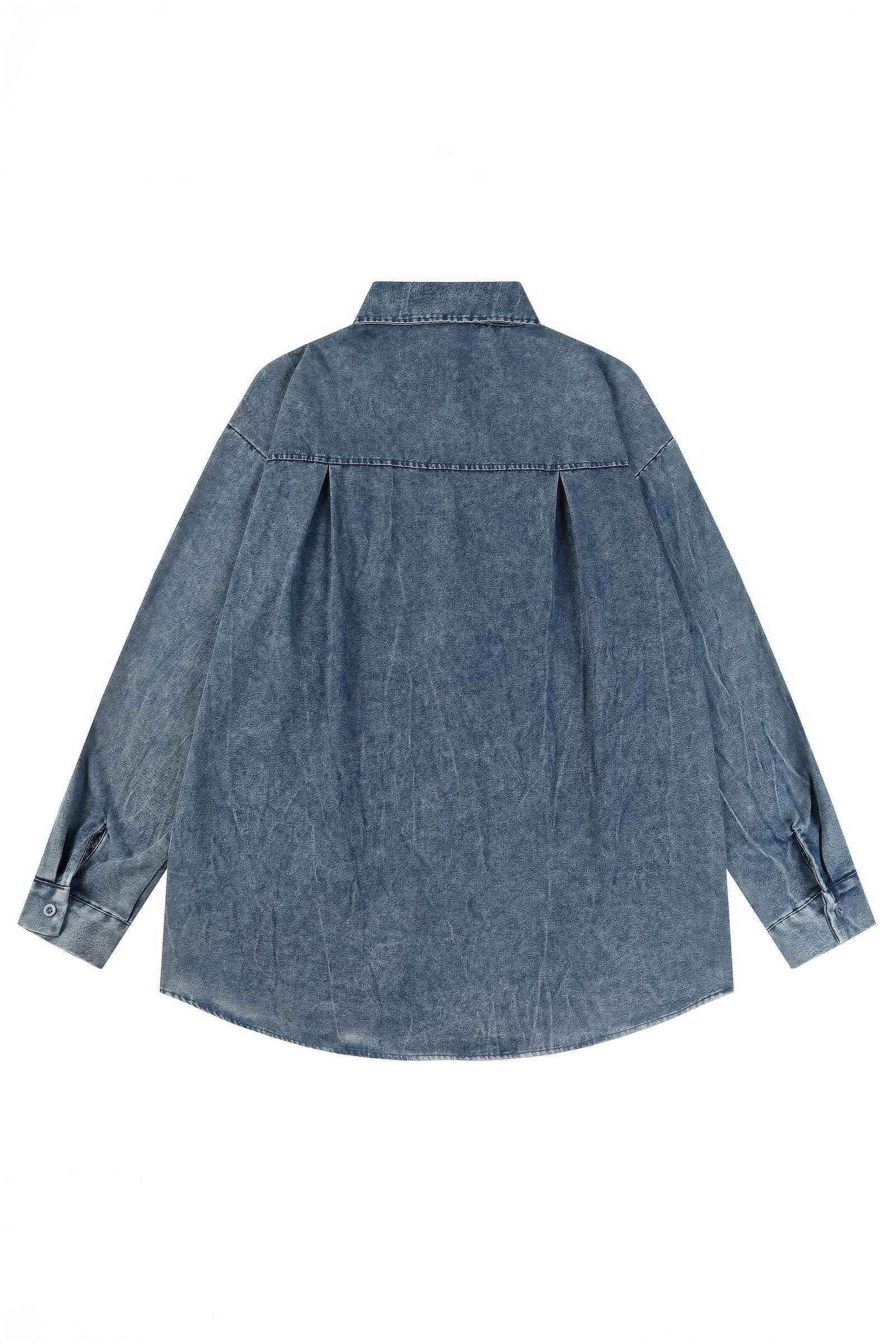 Corduroy & Denim Cartoon Patch Shirt - Unisex Oversized Street Style - 5SION