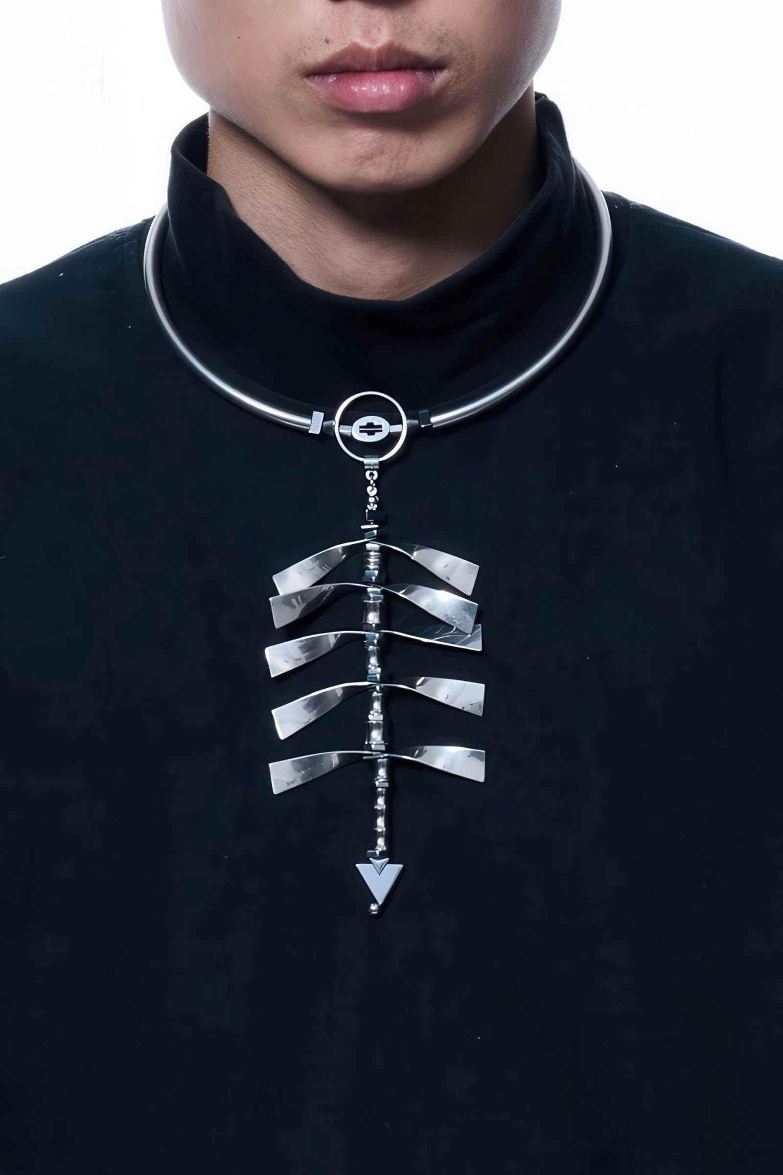 Cyberpunk Spine Design Necklace - Futuristic Sweater Chain - 5SION