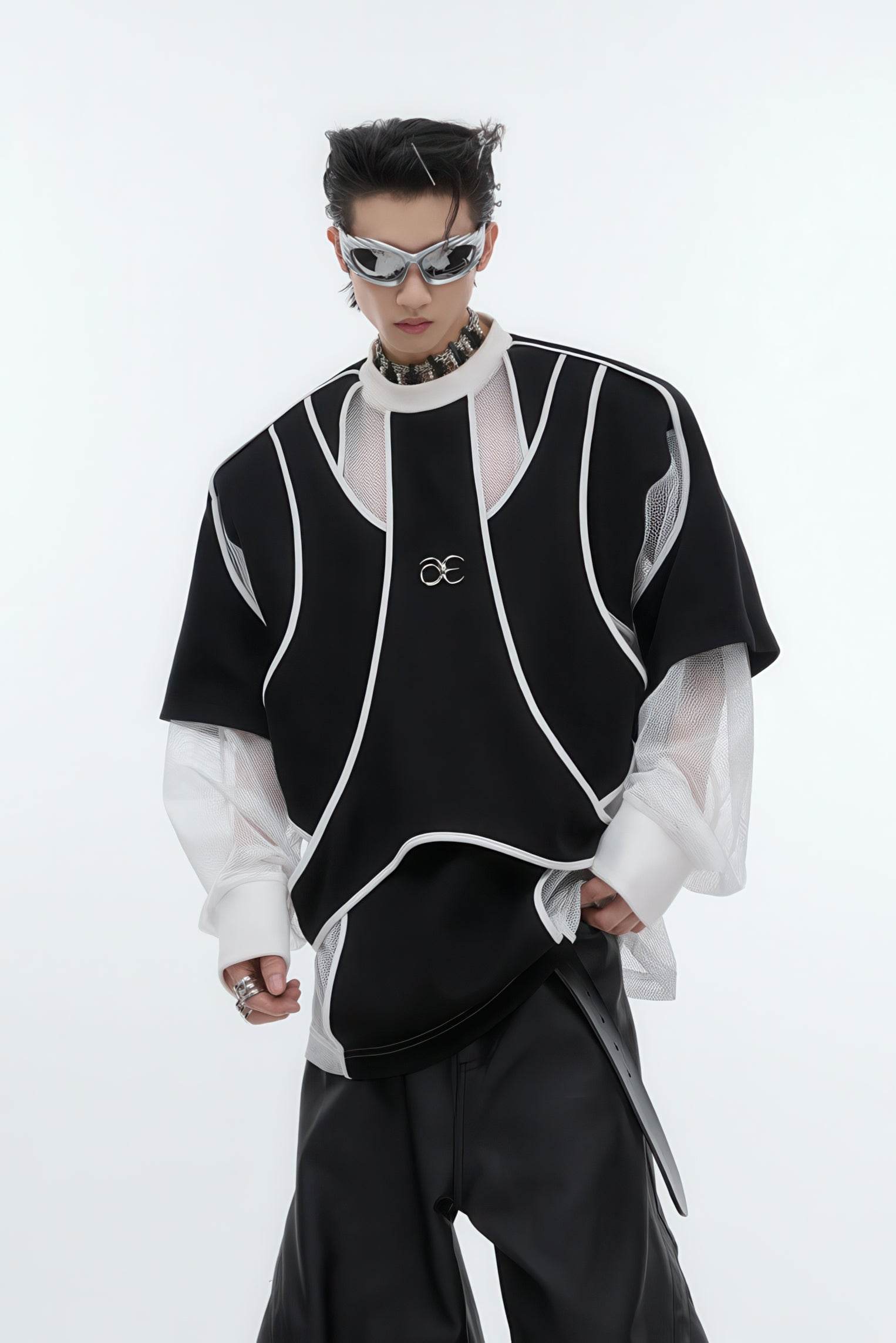 Deconstructed Split Hoodie - Heavyweight Metal Trim with Shoulder Pads - 5SION
