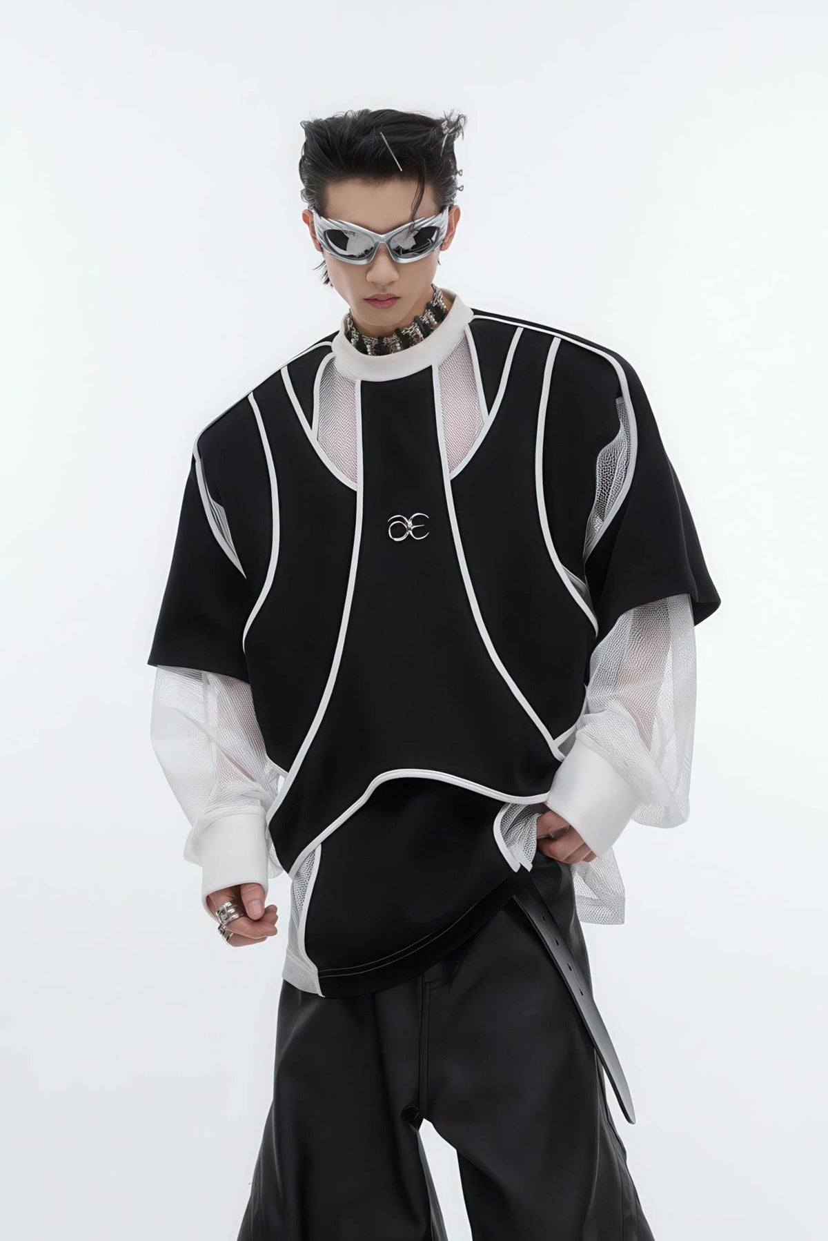 Deconstructed Split Hoodie - Heavyweight Metal Trim with Shoulder Pads - 5SION