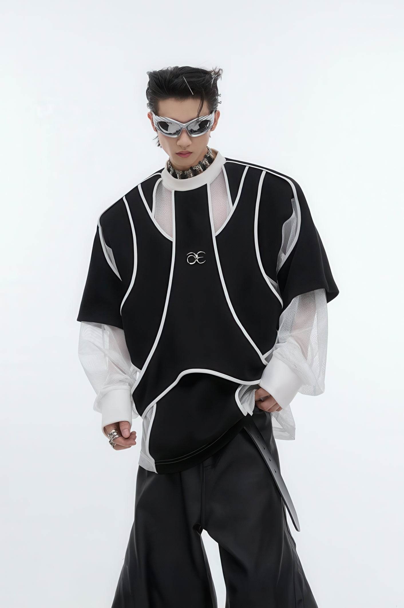 Deconstructed Split Hoodie - Heavyweight Metal Trim with Shoulder Pads - 5SION