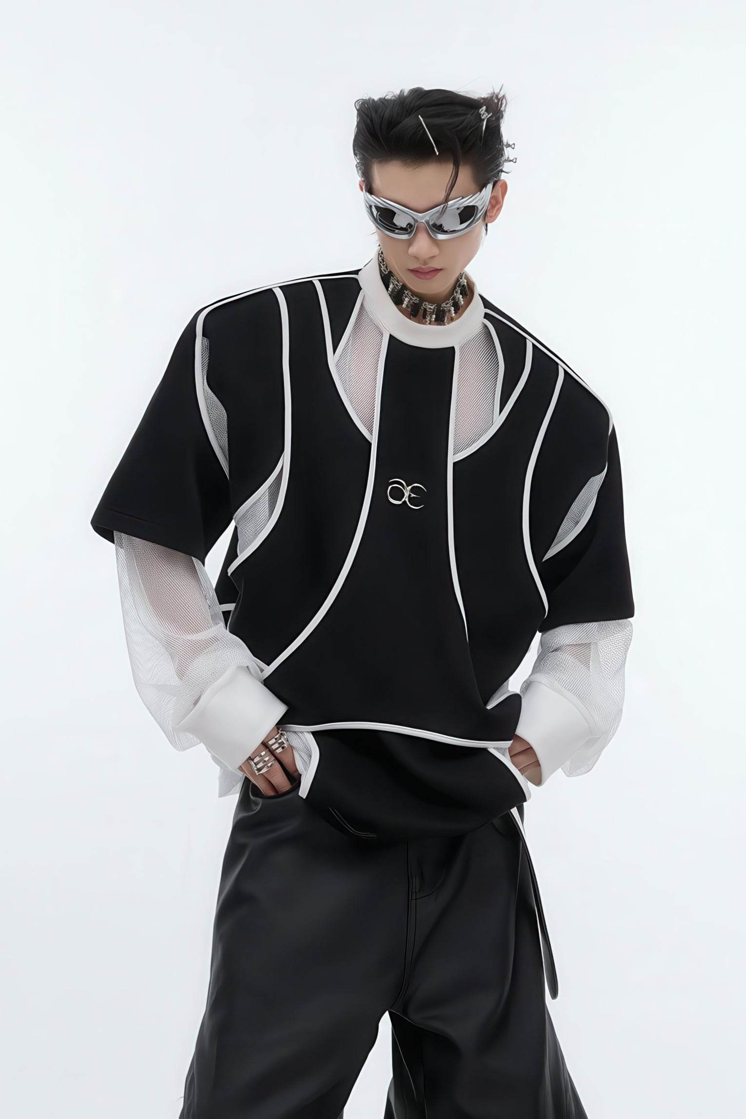 Deconstructed Split Hoodie - Heavyweight Metal Trim with Shoulder Pads - 5SION