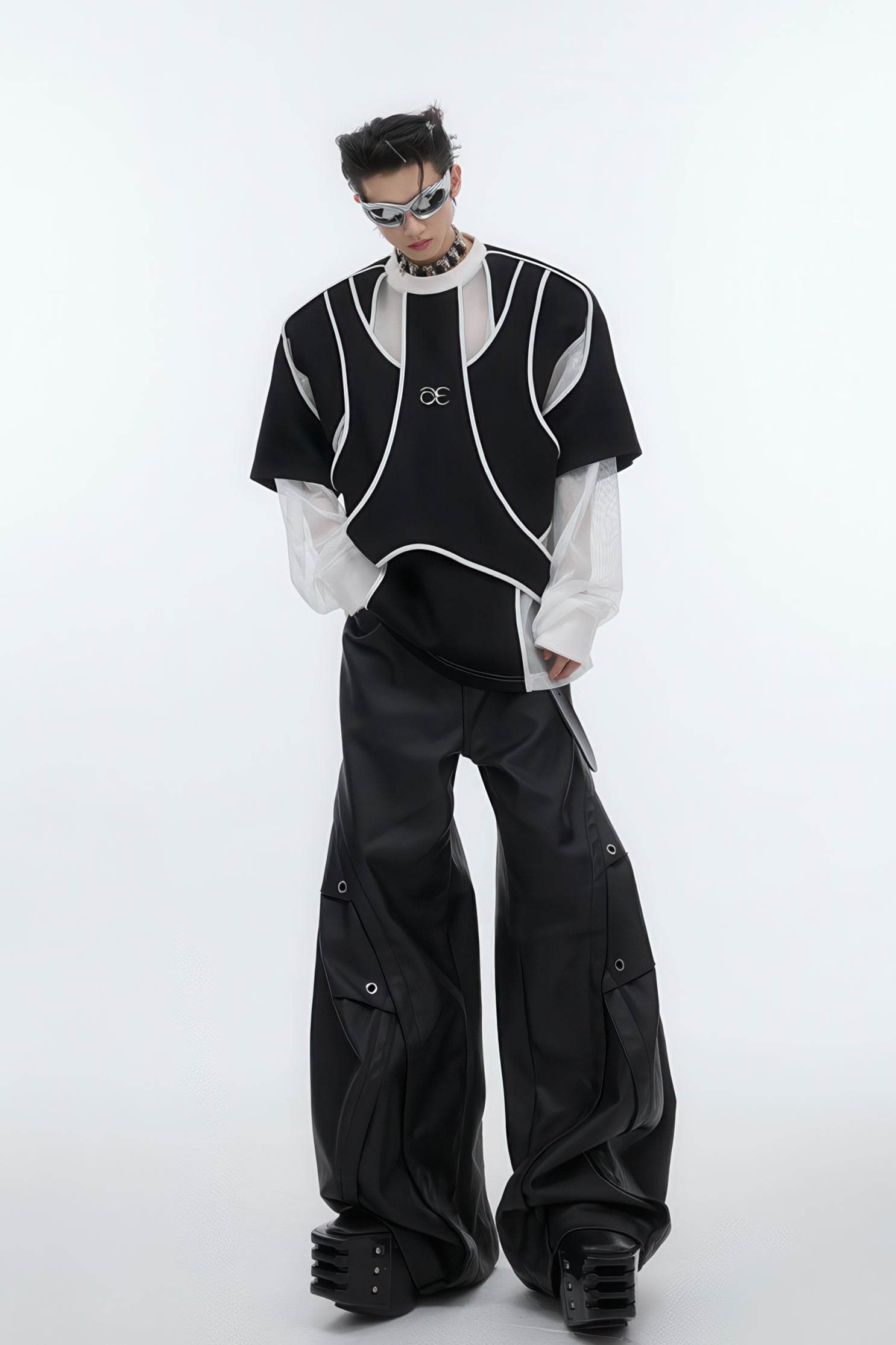 Deconstructed Split Hoodie - Heavyweight Metal Trim with Shoulder Pads - 5SION