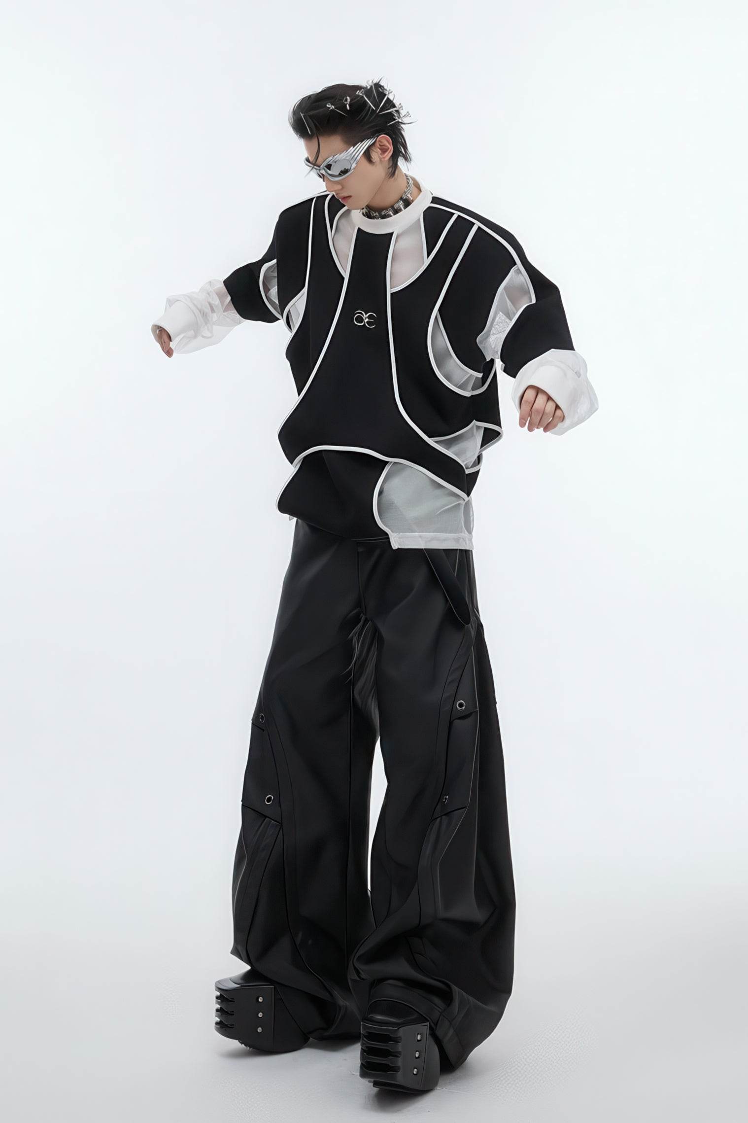 Deconstructed Split Hoodie - Heavyweight Metal Trim with Shoulder Pads - 5SION