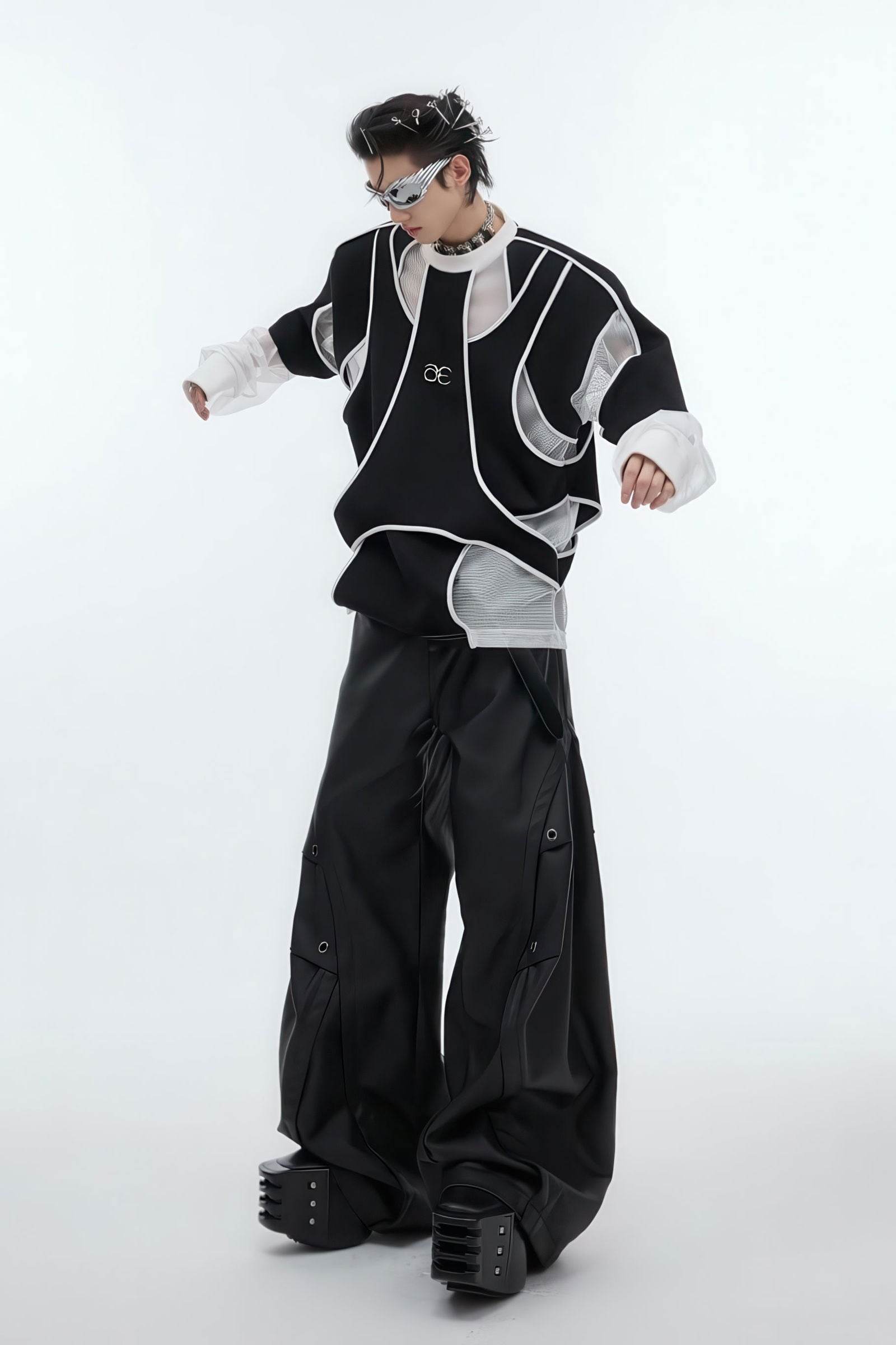 Deconstructed Split Hoodie - Heavyweight Metal Trim with Shoulder Pads - 5SION