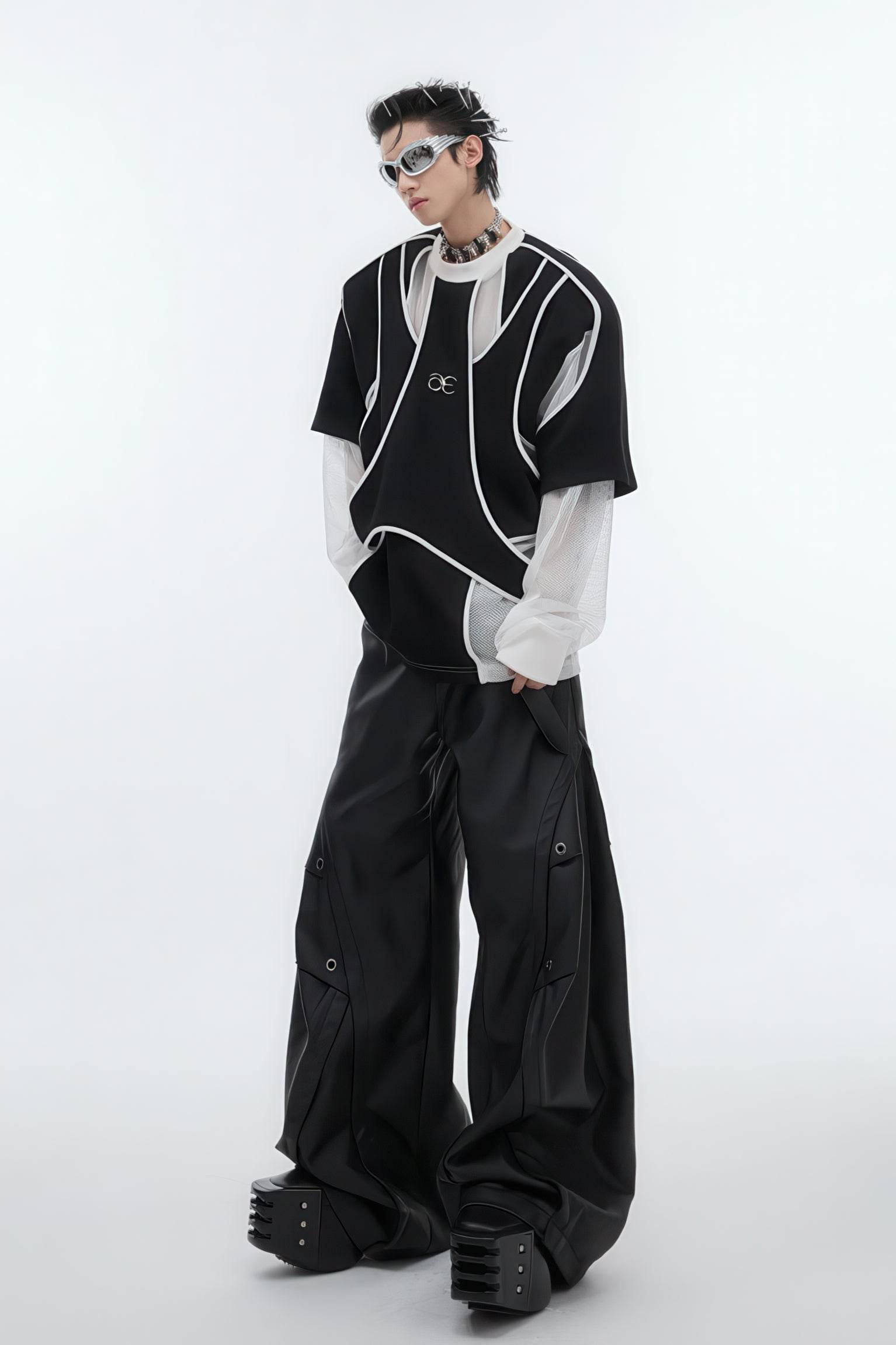 Deconstructed Split Hoodie - Heavyweight Metal Trim with Shoulder Pads - 5SION