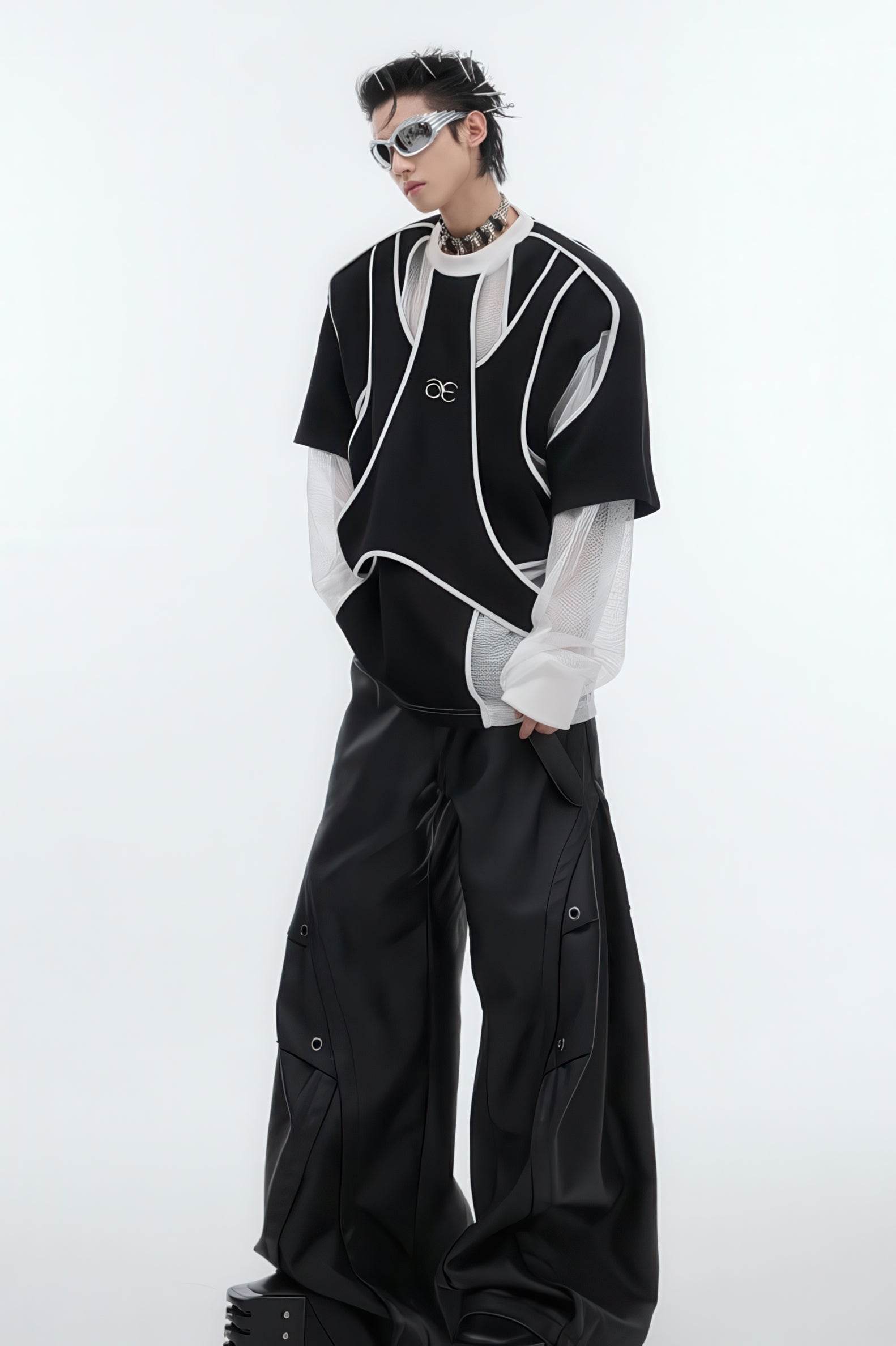 Deconstructed Split Hoodie - Heavyweight Metal Trim with Shoulder Pads - 5SION