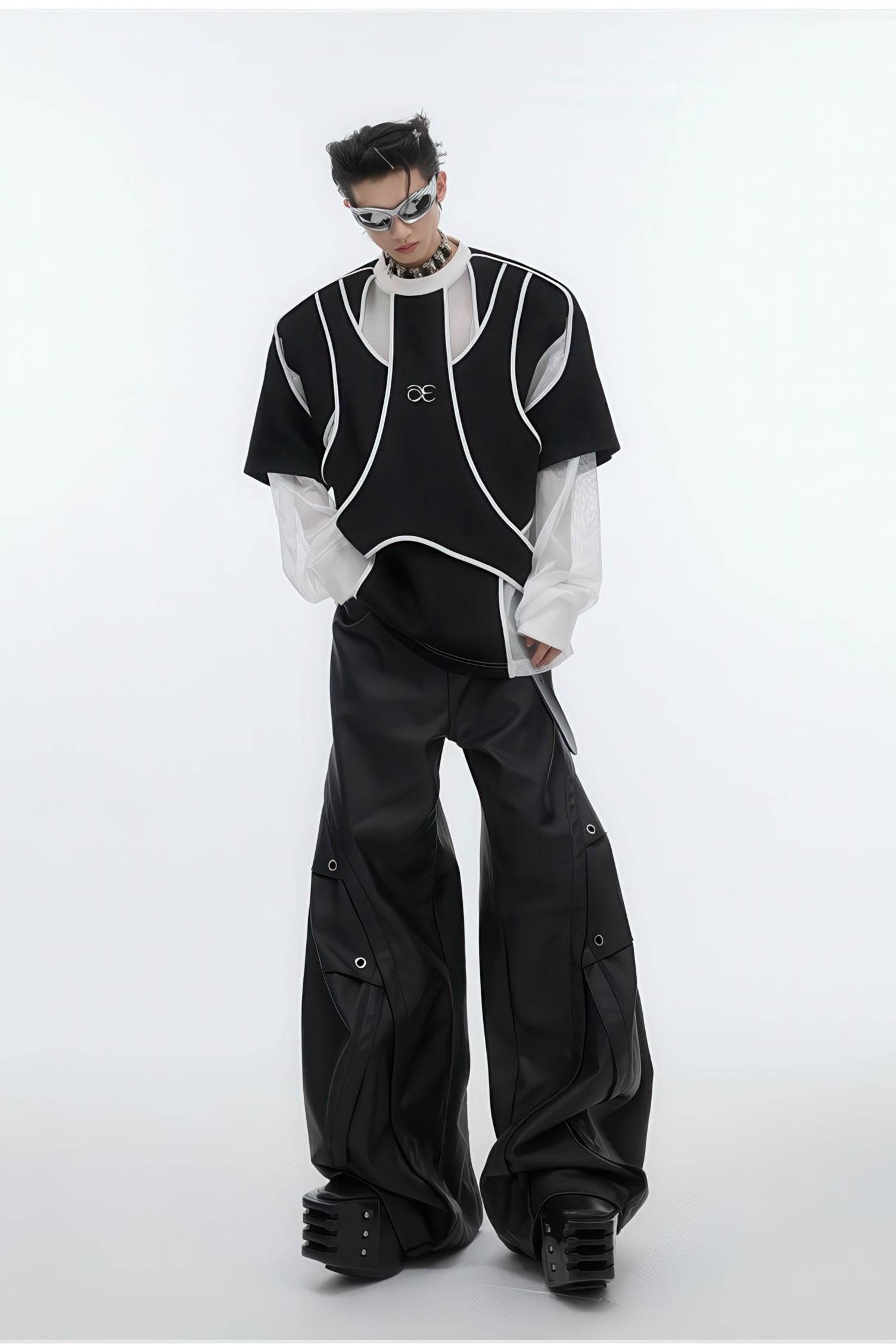 Deconstructed Split Hoodie - Heavyweight Metal Trim with Shoulder Pads - 5SION